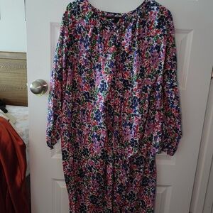 J. Crew Long Sleeve Floral Dress - Red, Blue, Green